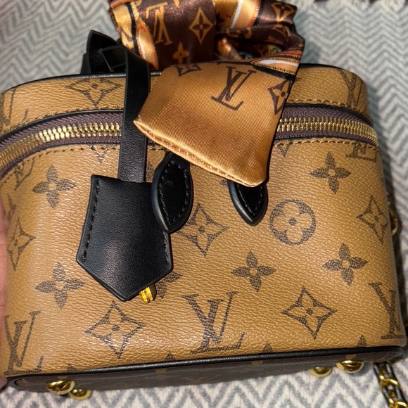 COPY - Brown Cosmetic Bag with Monogram Pattern and Gold Hardware - Picture 1 of 4